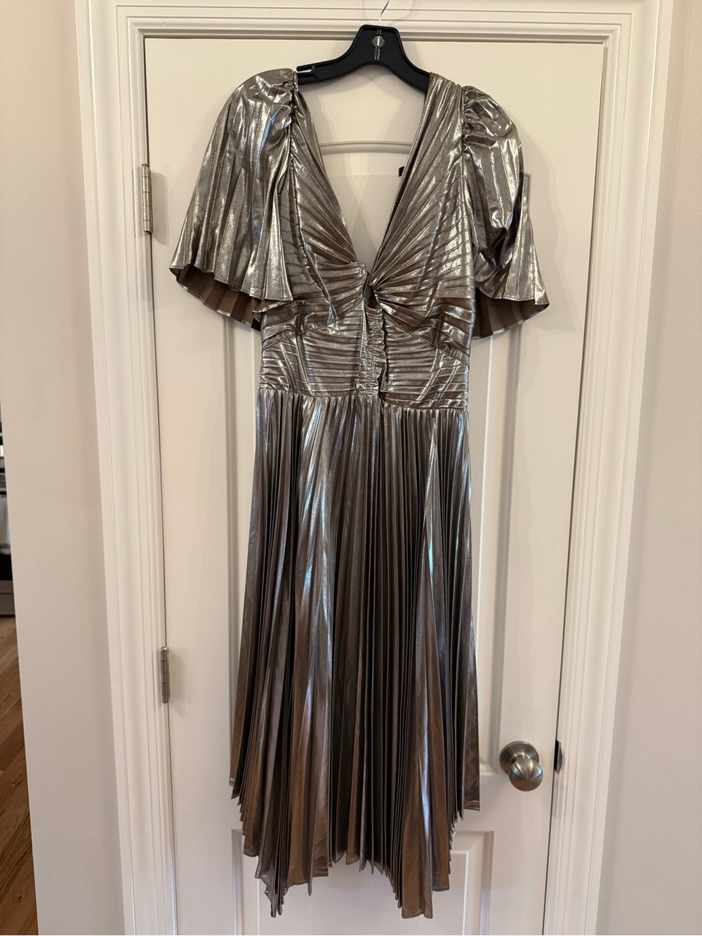 Anthropologie Short Sleeve Metallic Metallic Cutout Midi Dress - Picture 3 of 6